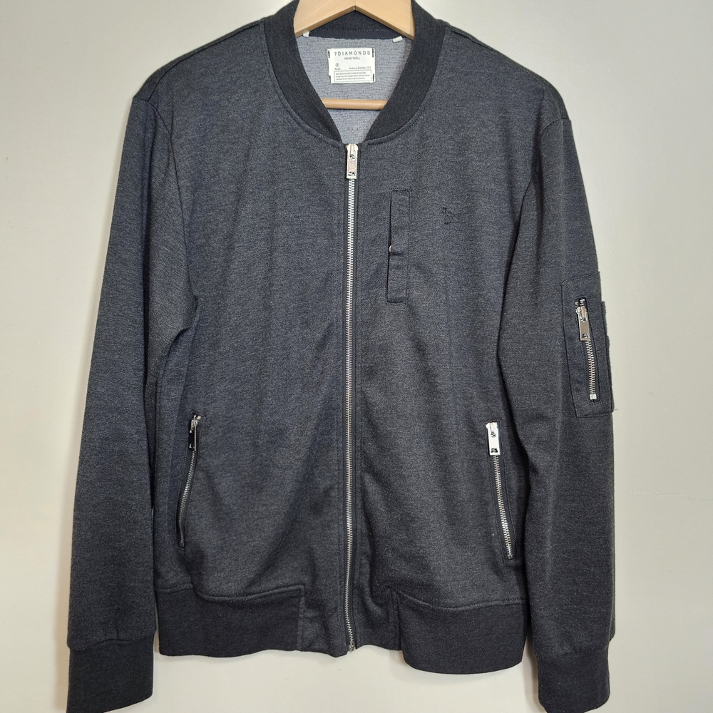 7Diamonds Premium Bomber Jacket Dark Gray Zip-Up Pockets Men’s Modern Minimalist